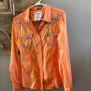 Roar Orange Embellished Button-Up Shirt